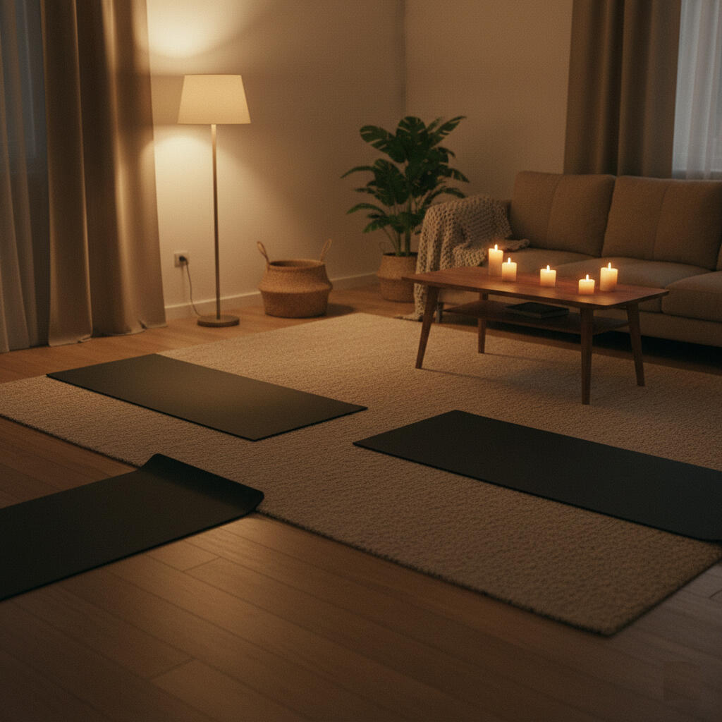 The Reset Event — Private In-Home Yoga Session Yoga mats and candles set up for a private in-home reset event session by Fire & Flow Yoga Houston